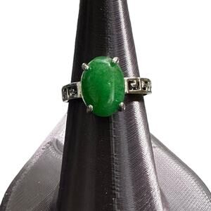 Chrysoprase Aventurine Green Semi-Precious Gemstone Ring Silver Plated 10 Large